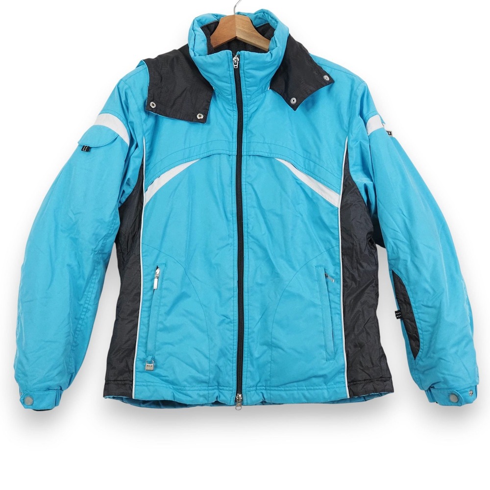 NILS Womens Ski Jacket 8 M Aqua Blue Black Insulated Hooded Snowboard Winter